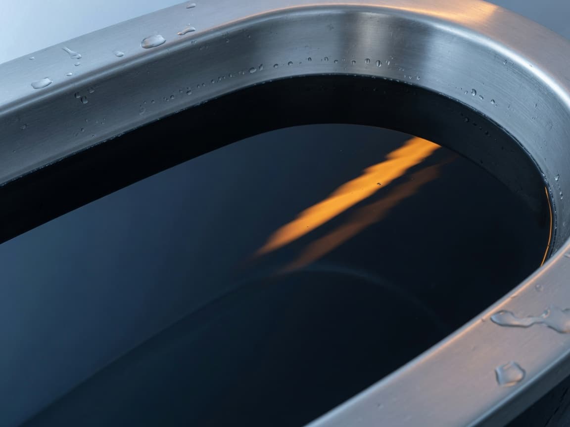 Close view of still water in a steel cold plunge